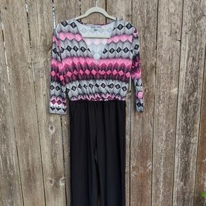 NY Collection Pink and Black Jumpsuit